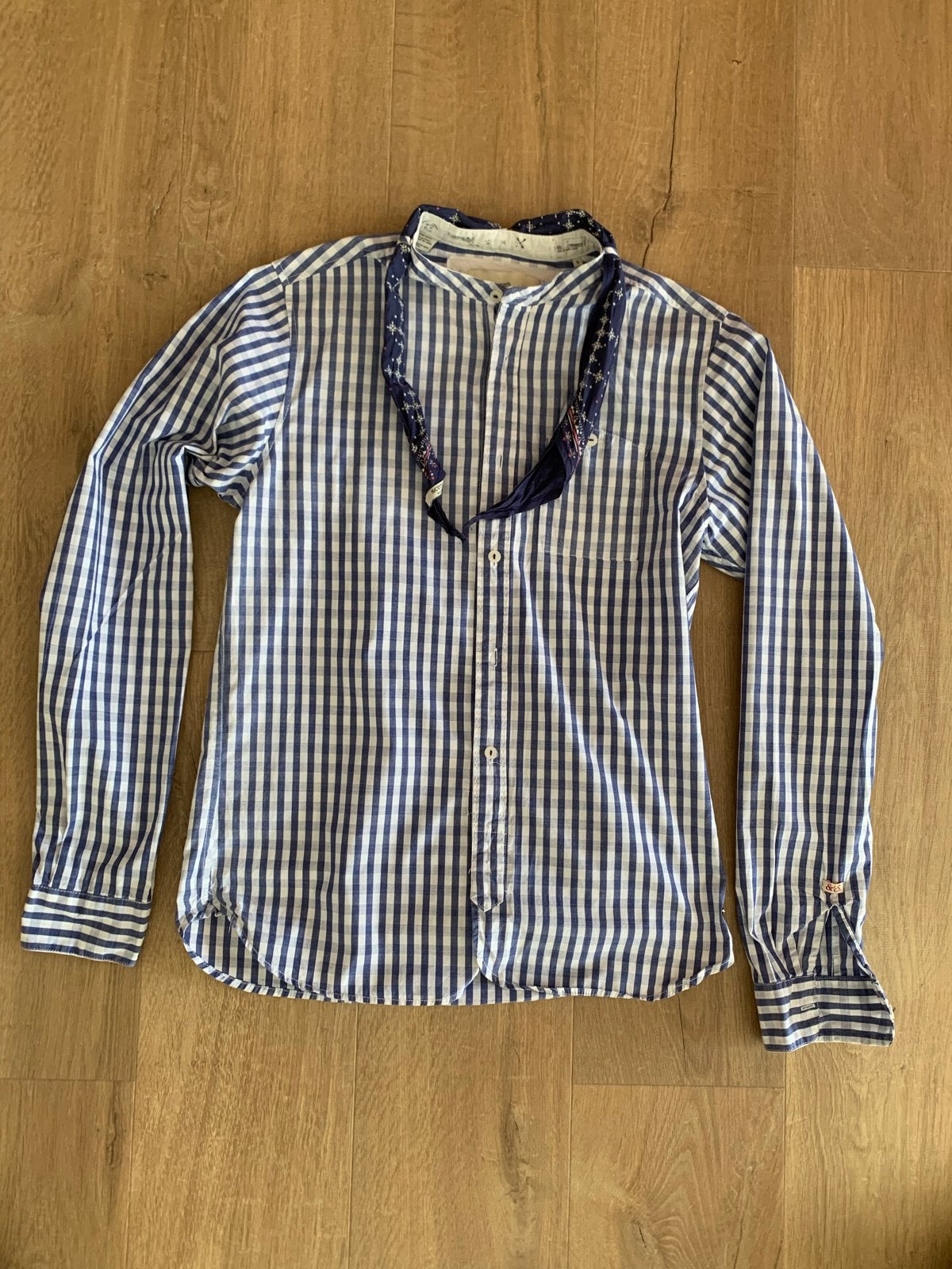 Scotch & Soda geruit overhemd met sjaaltje, Ophalen of Verzenden, Zo goed als nieuw, Blauw, Halswijdte 38 (S) of kleiner