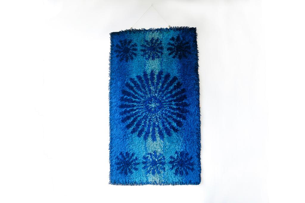 groot blauw vintage wandkleed, Gebruikt, 91 cm, Vintage, Ophalen of Verzenden