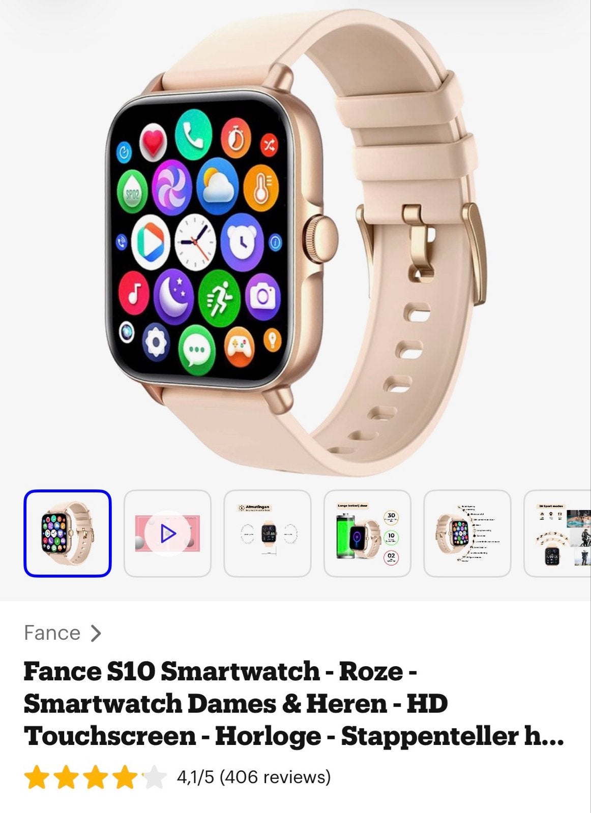 Fance S10 Smartwatch - Roze - Dames & Heren - HD Touchscreen, Ophalen, Afstand, Nieuw, Android