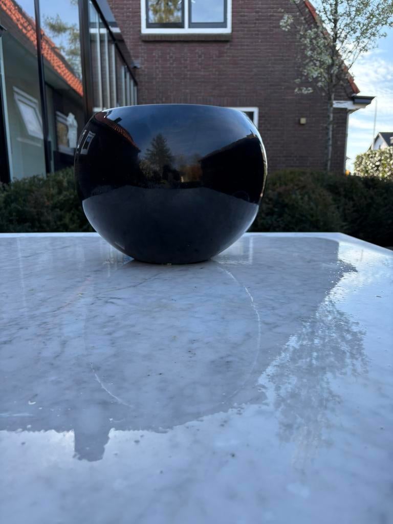 Bloempot fiberstone hoogglans zwart 40cm,binnen en buiten, Kunststof, Rond, Binnen, Ophalen of Verzenden