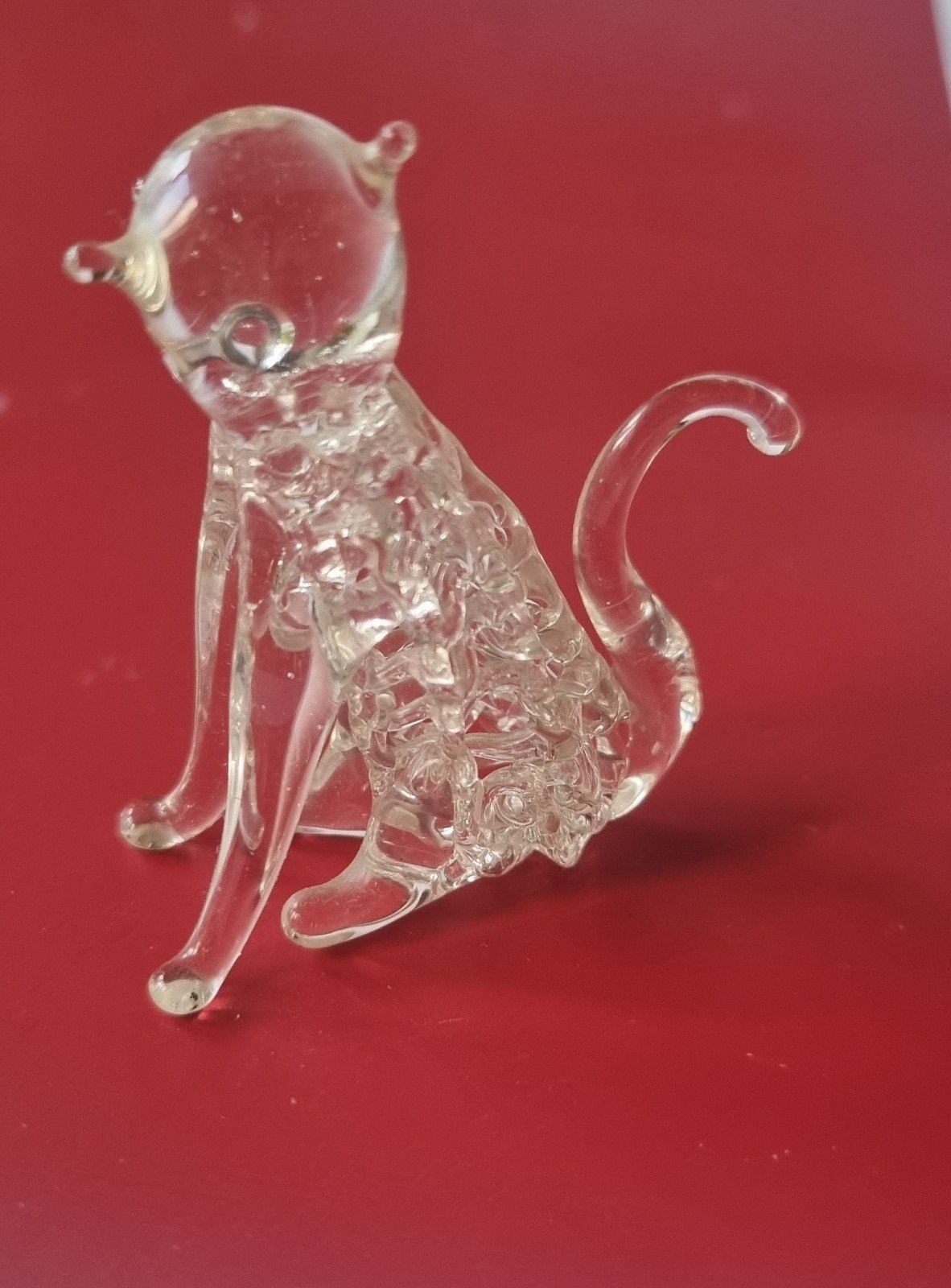 Vintage handgeblazen kat,  gesponnen glas .70 Jare, Verzenden, Zo goed als nieuw, Dier