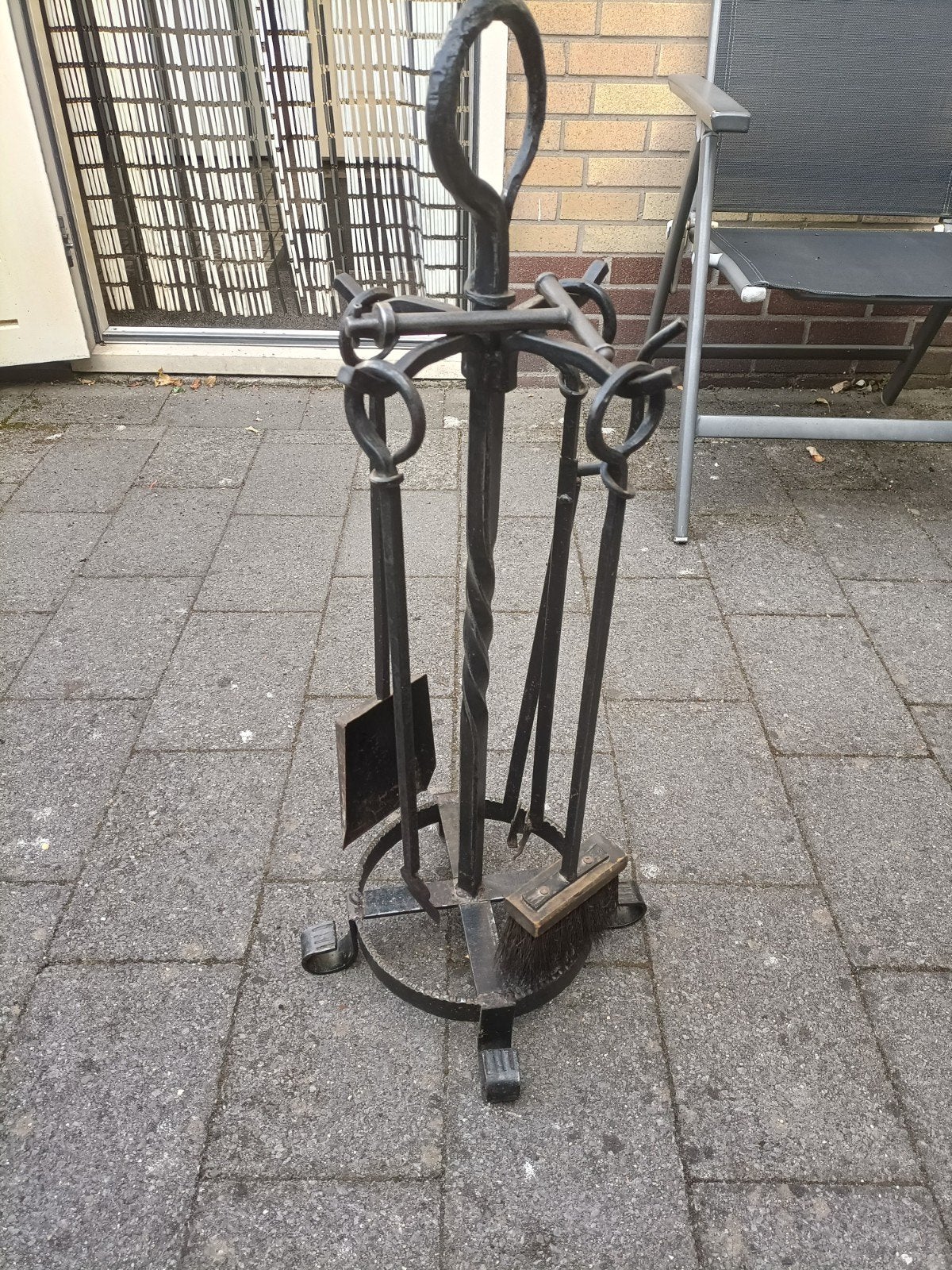 Smeedijzeren haardstel met 4 accessoires, Ophalen, Gebruikt, Vrijstaande haard, Overige soorten