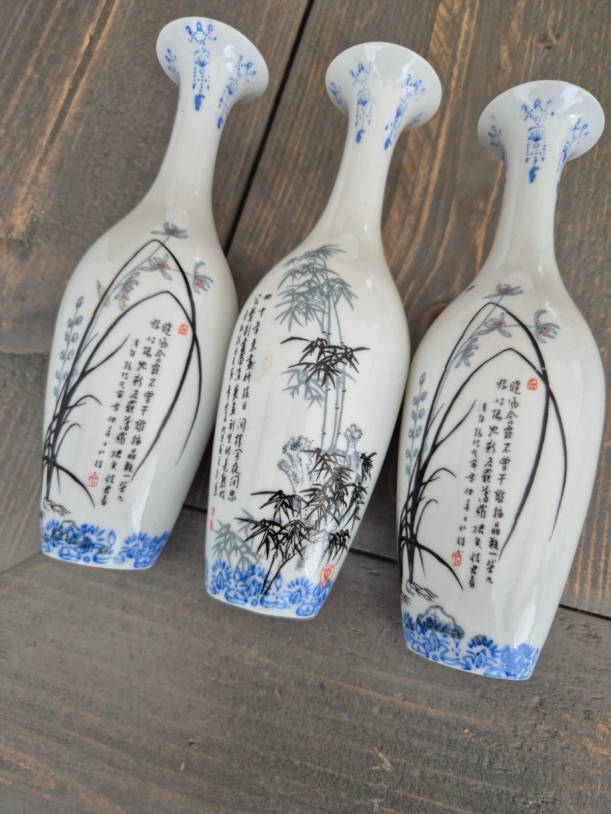 Set van 3 Chinese vazen met blauw-wit decor, Antiek en Kunst, Antiek | Vazen, Ophalen of Verzenden