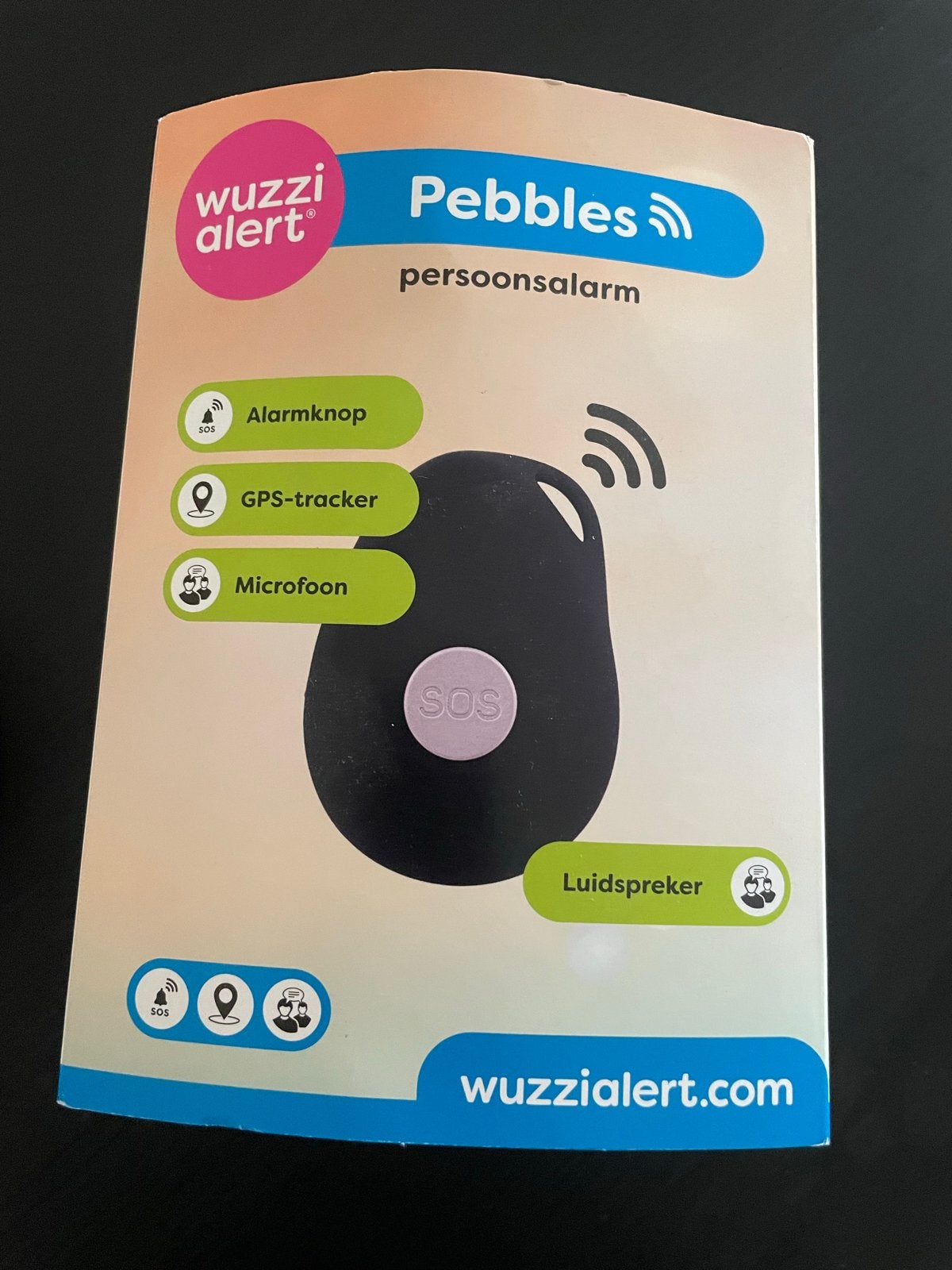 Wuzzi Alert Pebbles Persoonsalarm Zwart met Oplaadstation, Ophalen of Verzenden, Gebruikt