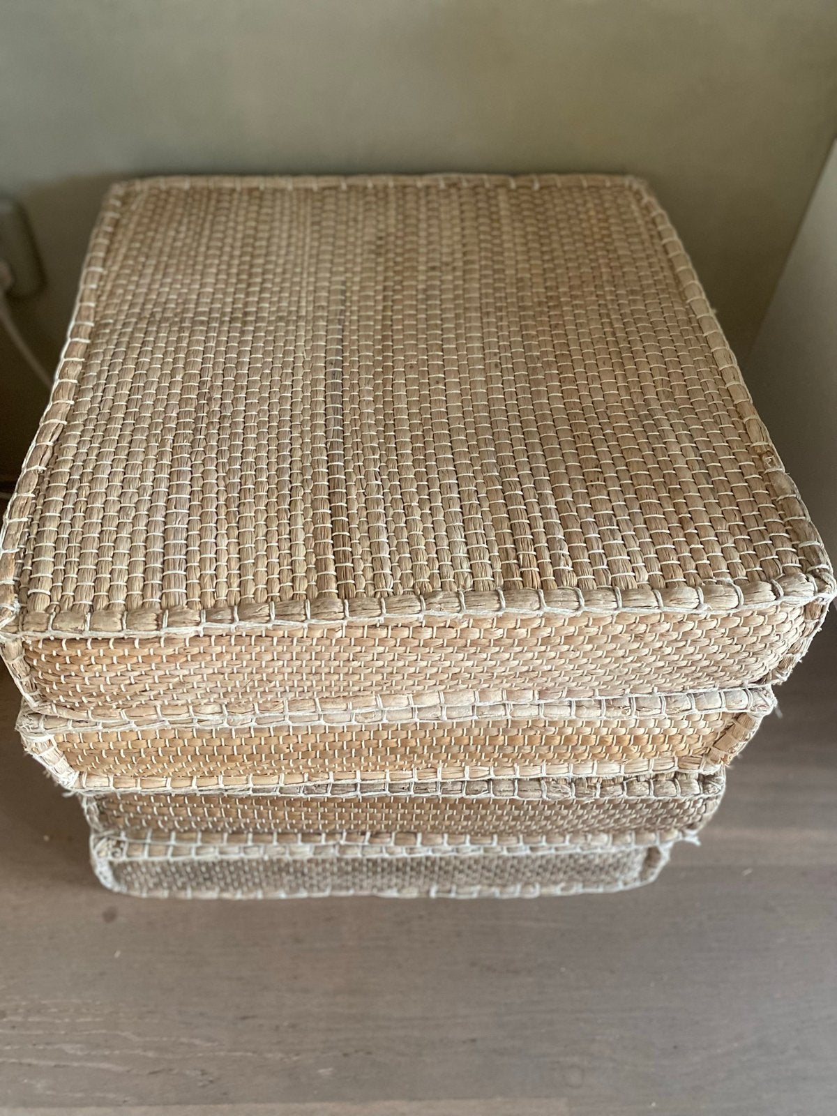 4 rieten stoelkussens, vierkant, beige, Ophalen, Gebruikt, Beige, Vierkant