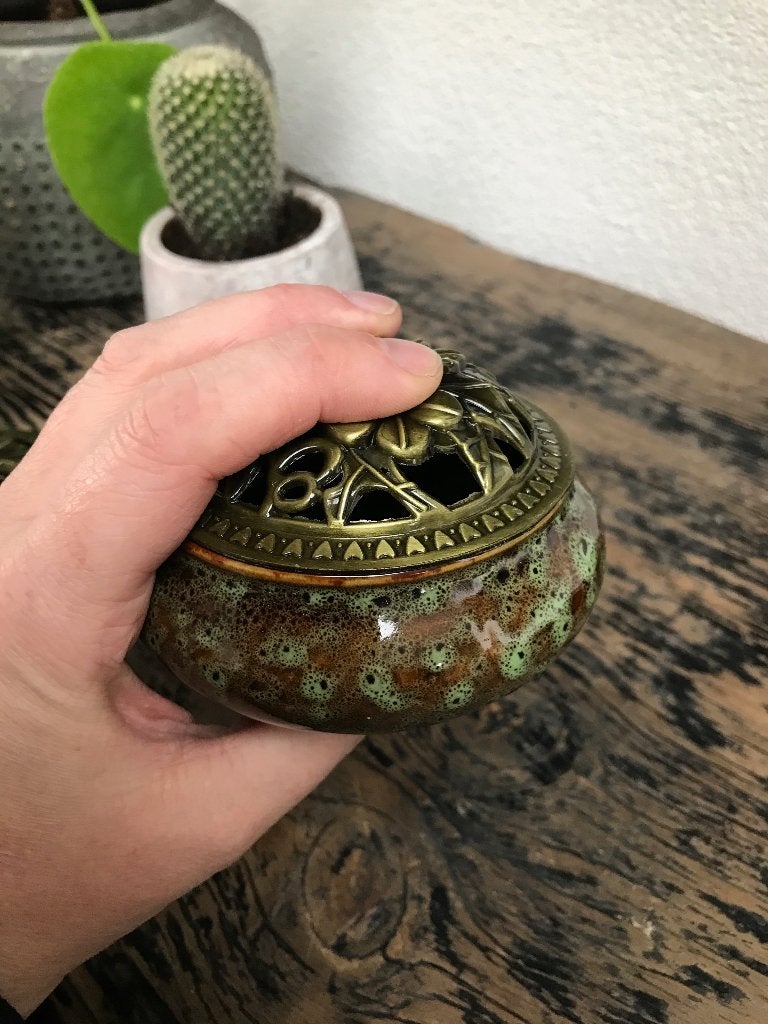 Chinees handwerk wierook brander houder met chinese bloem, Verburgt Vintage, Geurverspreider, Meerkleurig, 7 cm