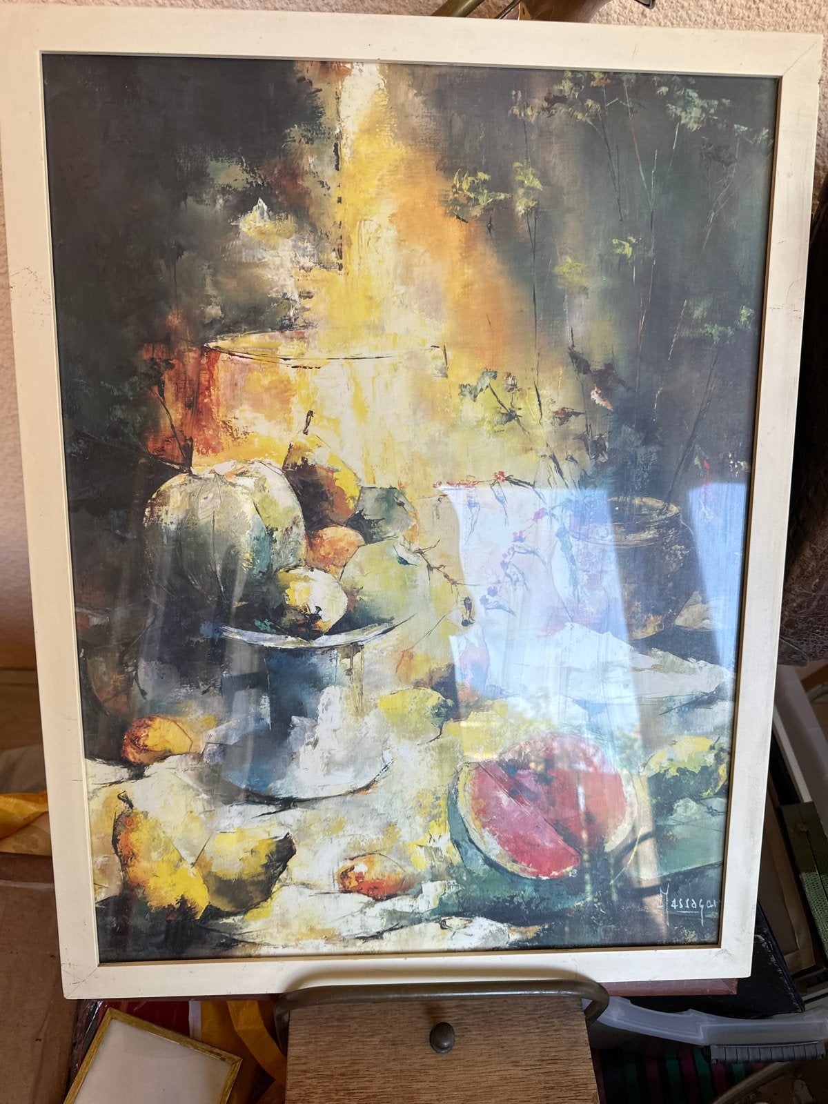 Schilderij Stilleven met Fruit - Gesigneerd Massaguer, Antiek en Kunst, Kunst | Schilderijen | Klassiek, Ophalen, Doek, Expressionistisch