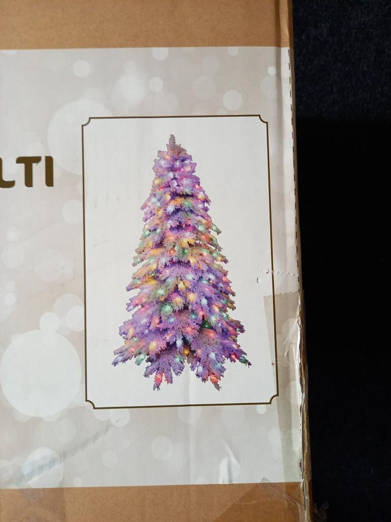 Mooie nieuwe kerstboom 2.40 met sneeuw en gekleurde lampjes, Ophalen, Nieuw