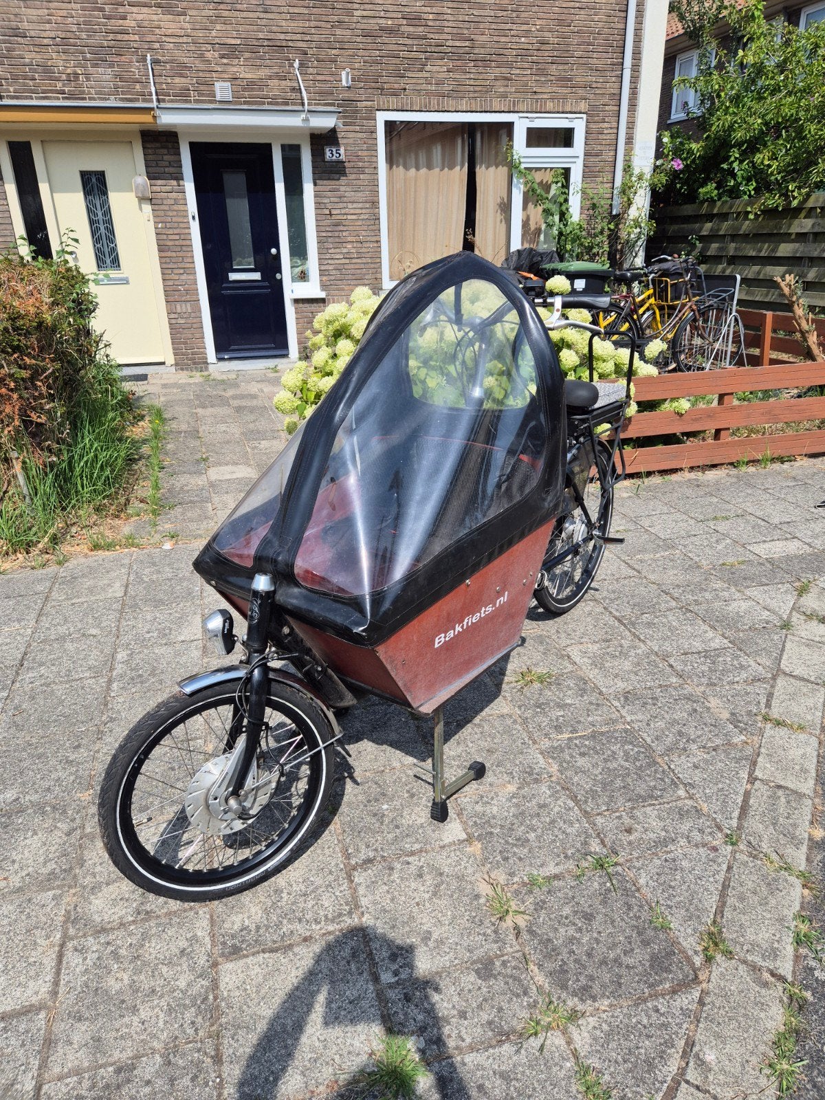 Fijne bakfietsnl elektr. bakfiets cargo short  te koop!, Overige merken, Gebruikt, Huif, Ophalen of Verzenden