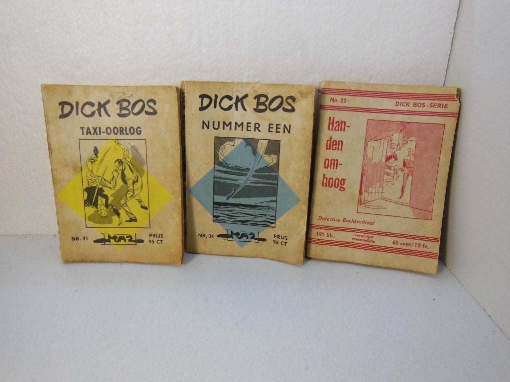 VINTAGE  3 x DICK BOS  - No.22 / 34 / 41 van  1963, Boeken, Meerdere stripboeken, Ophalen of Verzenden, Gelezen