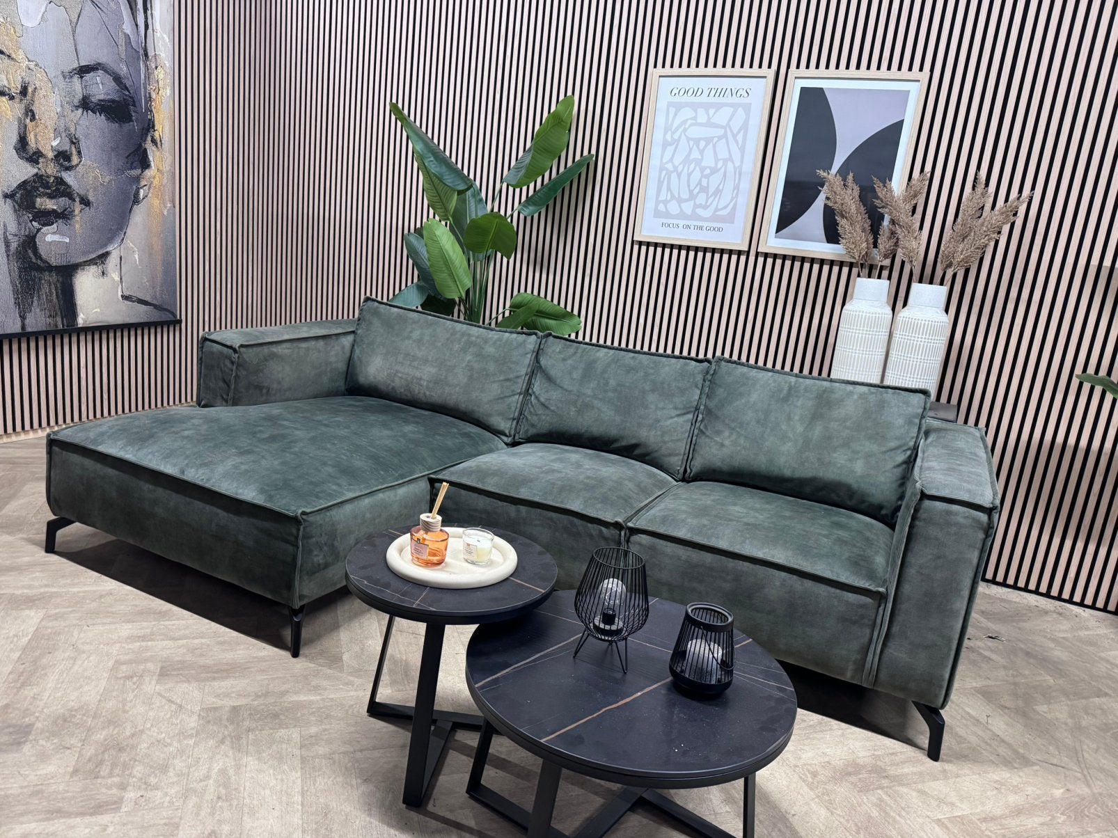 ZGAN | Velvet Velours Hoekbank - Groen - 280 x 155, Luxe velvet velours hoekbank loungebank groen, 250 tot 300 cm, -, -