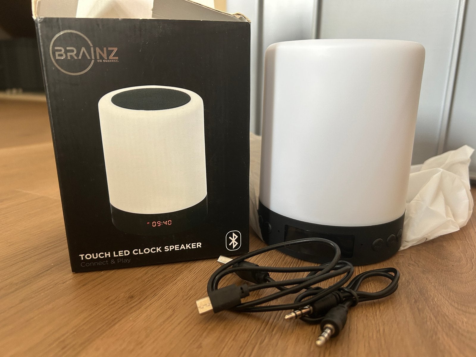 Brainz Touch LED Klok Speaker met Bluetooth en AUX, Audio, Tv en Foto, Luidsprekers, Overige merken, Nieuw, Ophalen of Verzenden