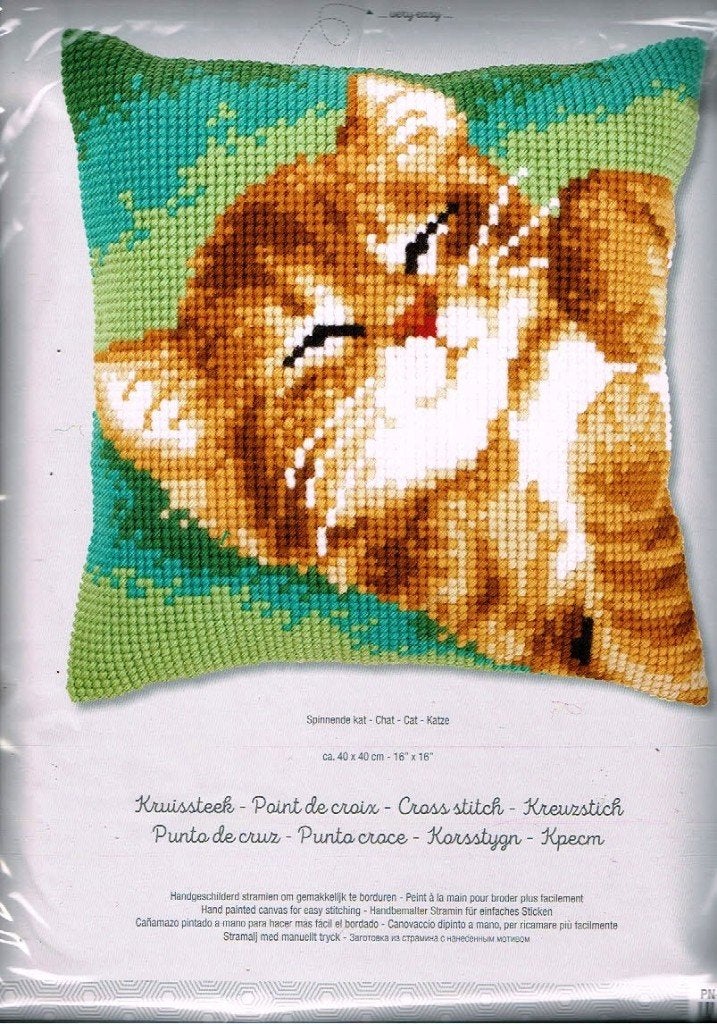 Cado vervaco borduurpakket kussen  SPINNENDE KAT, Ophalen of Verzenden, Nieuw, Handborduren, Borduurpakket