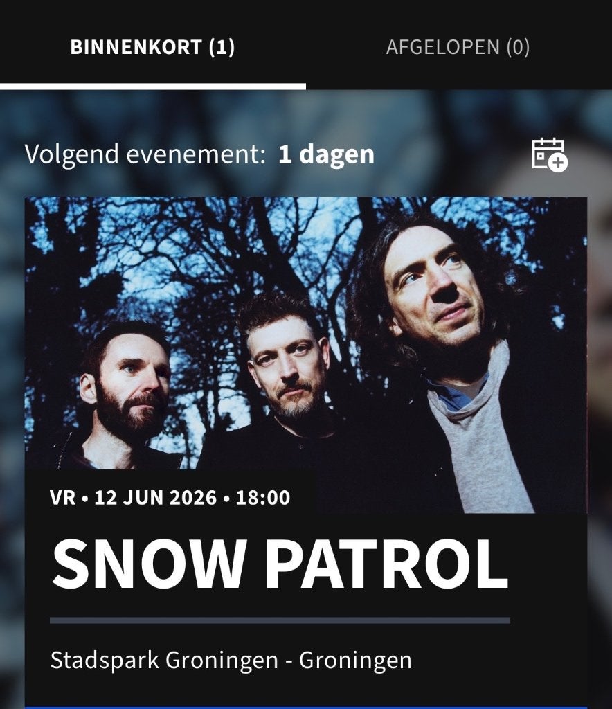 Snowpatrol 12 juni Groningen 2 kaarten, Twee personen, Juni