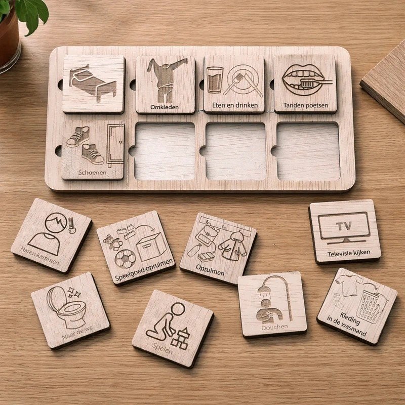 Houten Ochtend- en Avondritueel Bordje voor Kinderen, Kinderen en Baby's, Speelgoed | Educatief en Creatief, Ophalen of Verzenden
