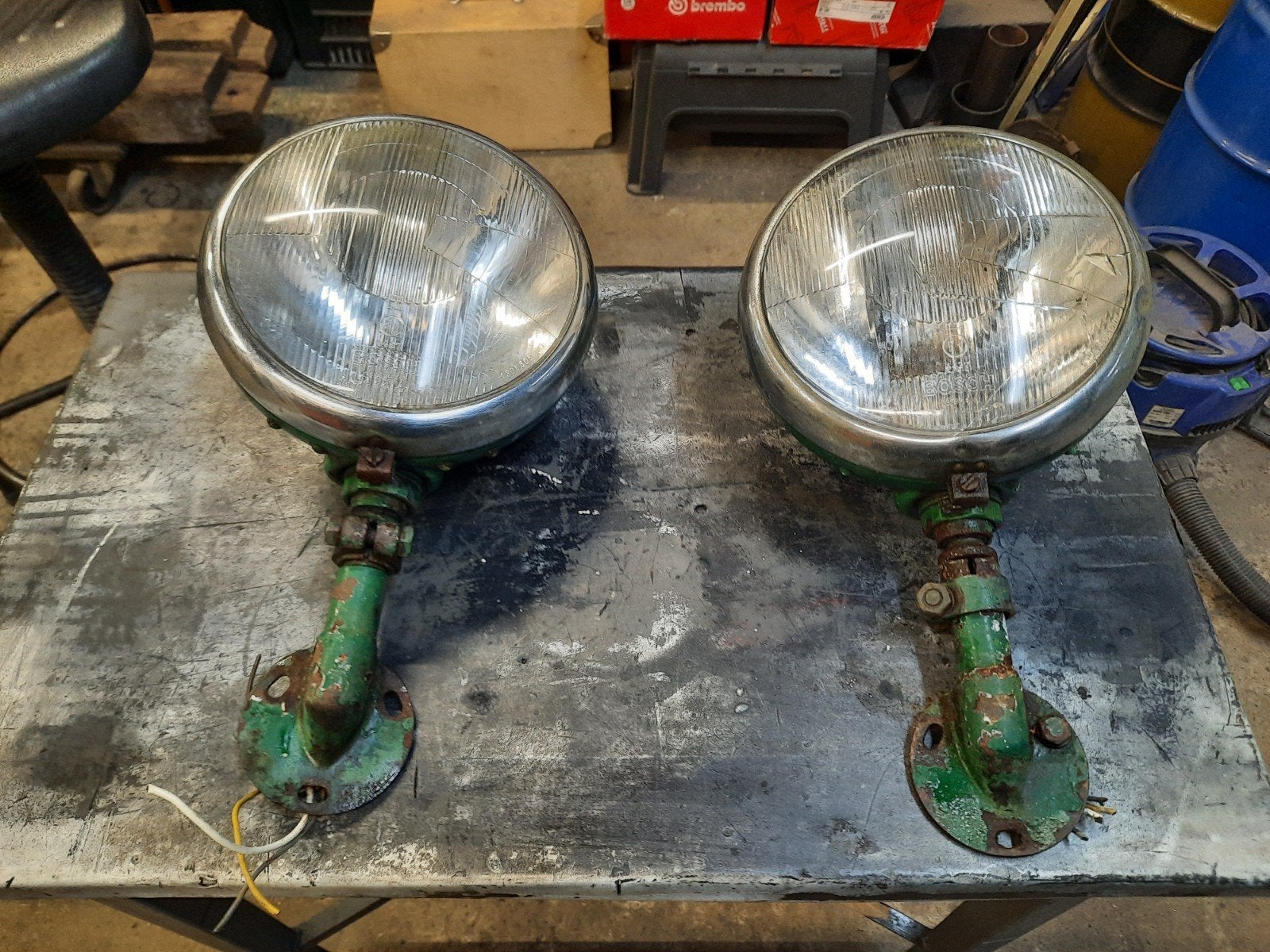 Set van 2 Vintage Groene Koplampen - Klassieke Auto/Tractor, Ophalen of Verzenden, Gebruikt, Oldtimer onderdelen