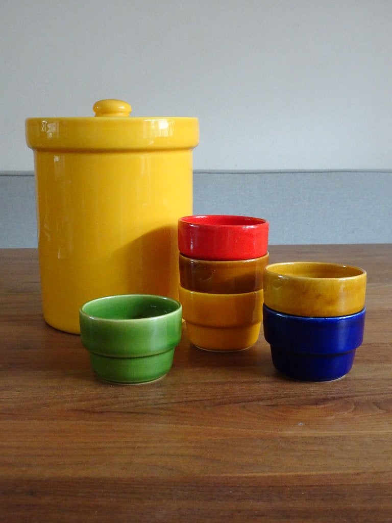Vintage voorraadpot en schaaltjes, Stapelbaar, Gebruikt, Pot, Bus of Blik, Ophalen of Verzenden