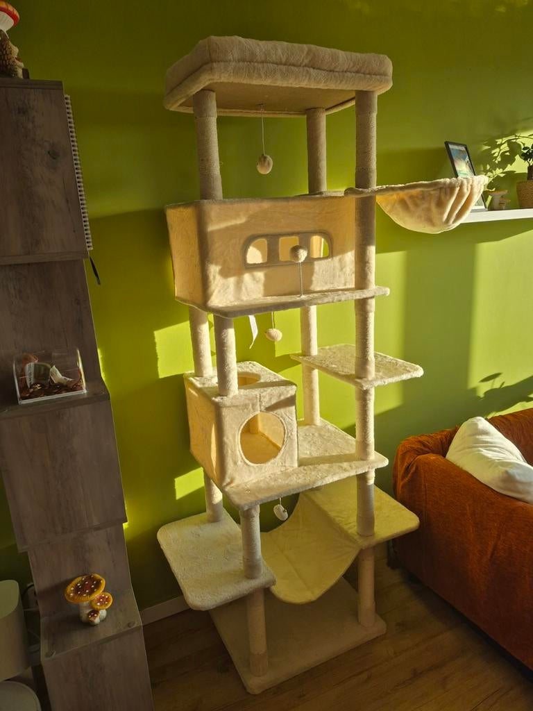 Grote krabpaal / kattenboom XXL beige - 2,10 m hoog, Dieren en Toebehoren, Ophalen, Zo goed als nieuw, Krabpaal