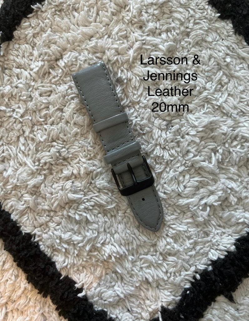 ZGAN grijs Larsson & Jennings 20mm leer horloge band zwart, Overige merken, Leer, Polshorloge, Ophalen of Verzenden