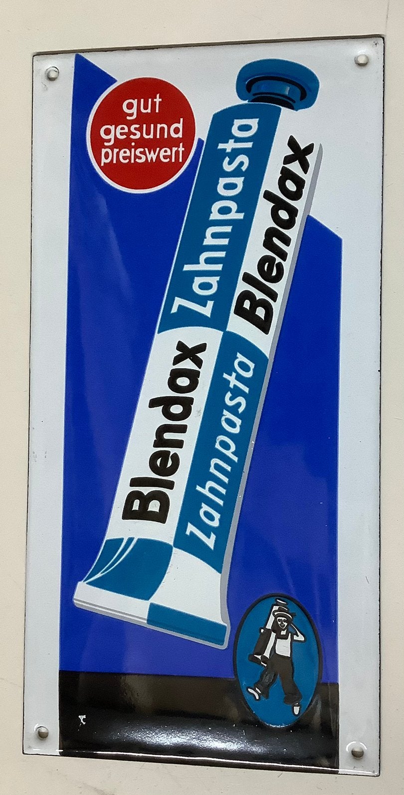 Emaille deurpostje BLENDAX tandpasta, Verzamelen, Ophalen of Verzenden, Gebruikt, Reclamebord