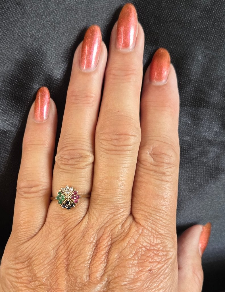 Gouden Vintage ring met edelsteen en diamant. 2026/362, Sieraden, Tassen en Uiterlijk, Ringen, Overige kleuren, ., Ophalen of Verzenden