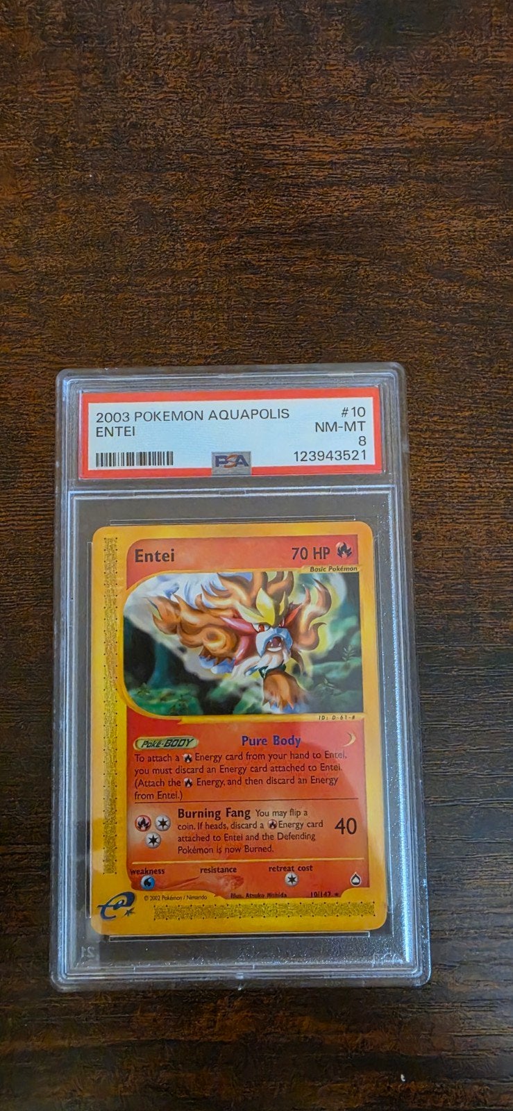 2003 Pokémon Aquapolis Entei #10 PSA 8 NM-MT, Ophalen of Verzenden, Zo goed als nieuw, Losse kaart
