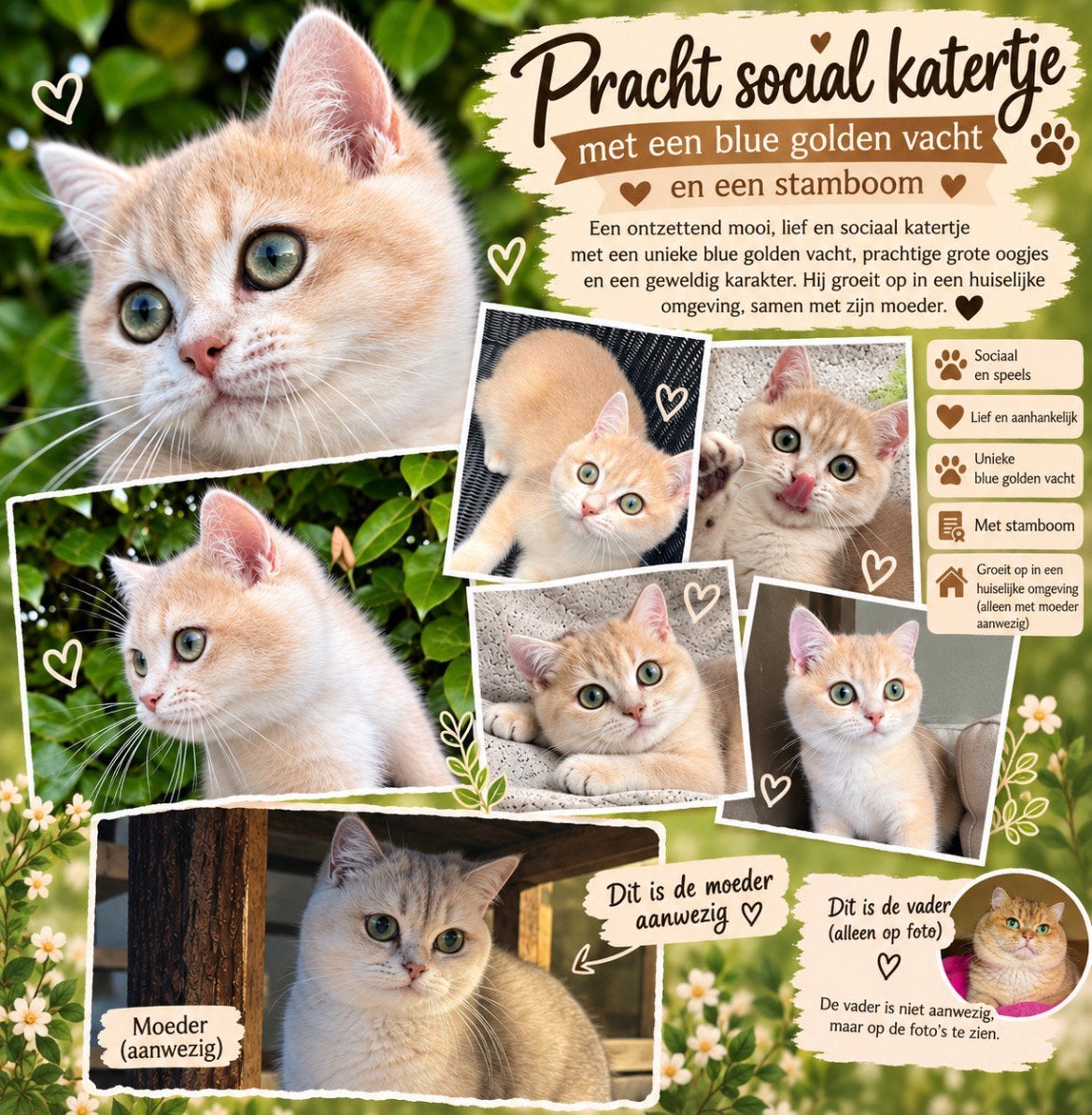 Britse korthaar kitten (katertje)met stamboom golden shaded