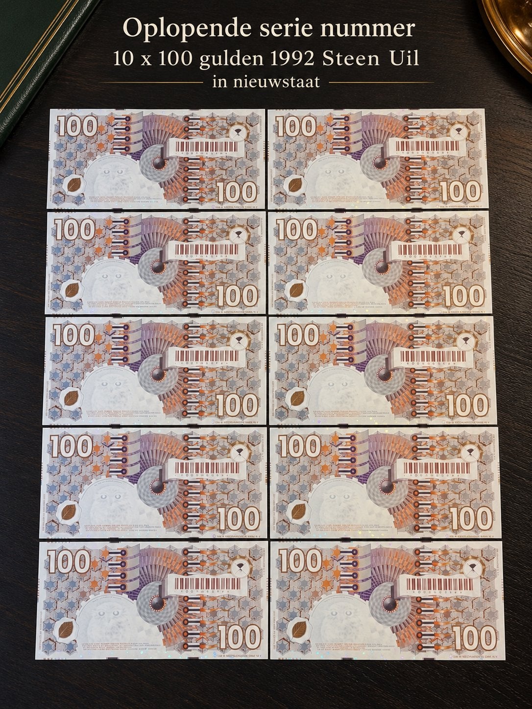 10x 100 Gulden Steen Uil 1992 - UNC Oplopende Serienummers, Ophalen of Verzenden, 100 gulden, Setje