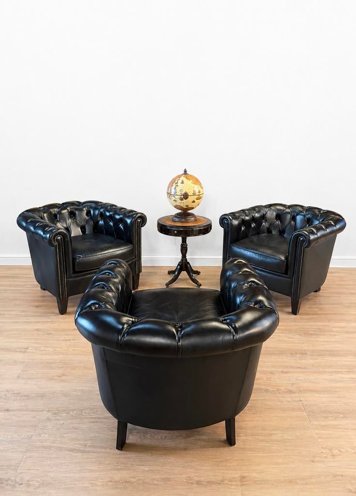 Chesterfield club fauteuils tub chairs zwart leer, Ophalen, Info@chesterfieldjunkie.nl, Gosem engelsstraat, Leer