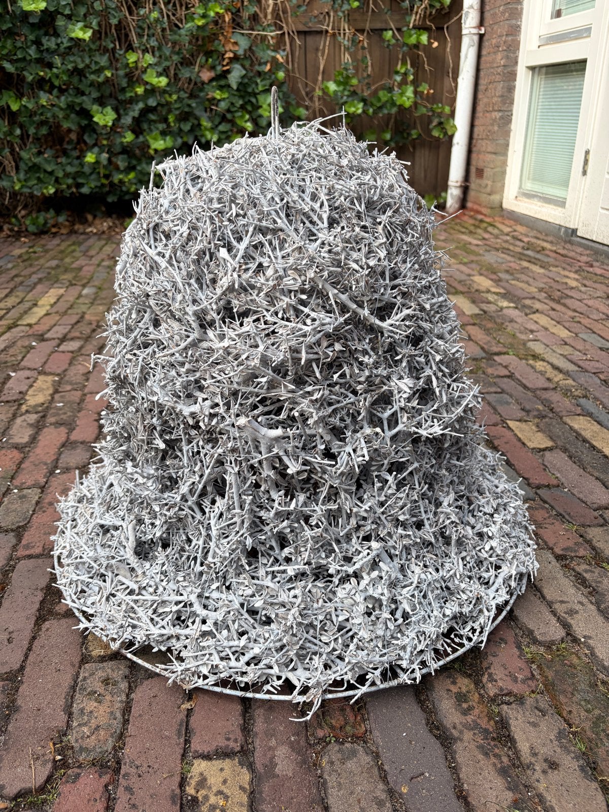 Unieke grote kerstklok van houten takken, Ophalen, Hout, Wit, 60 cm