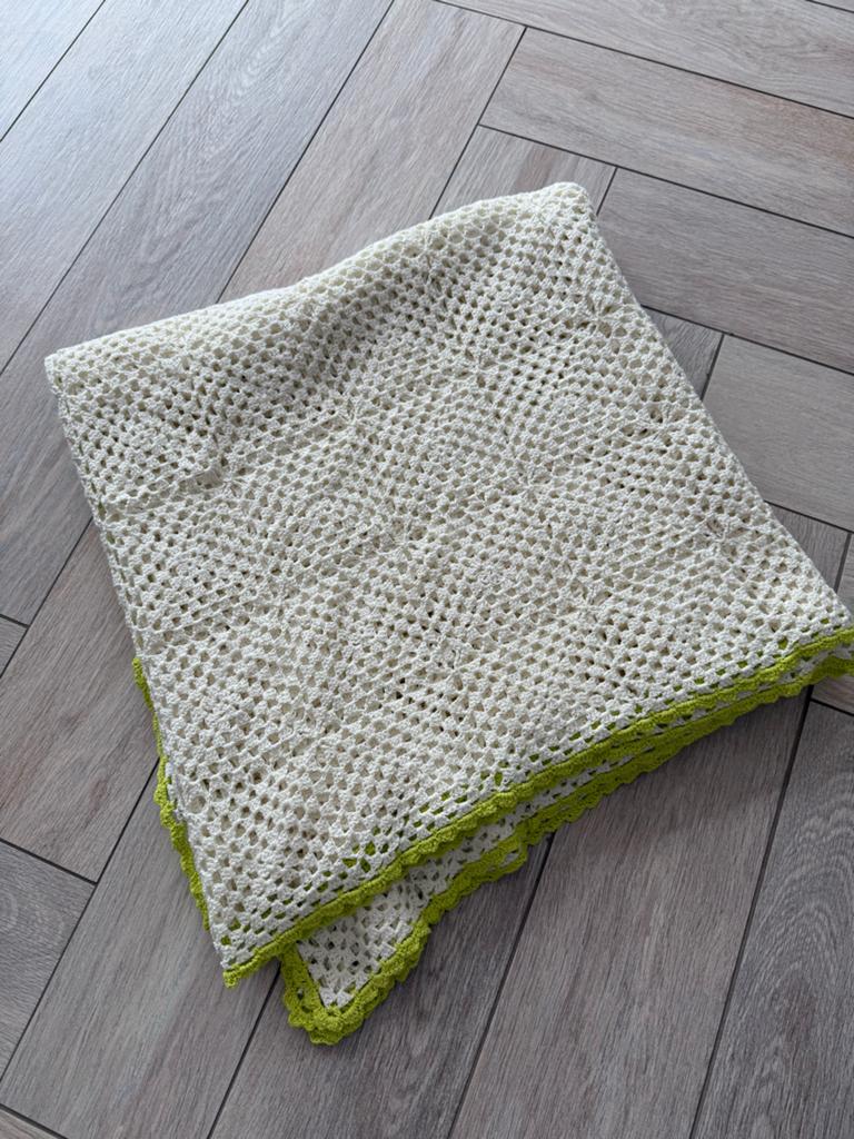 Hema gehaakte deken/plaid van 100% katoen, wit/groen, Huis en Inrichting, Woonaccessoires | Plaids en Woondekens, Ophalen of Verzenden