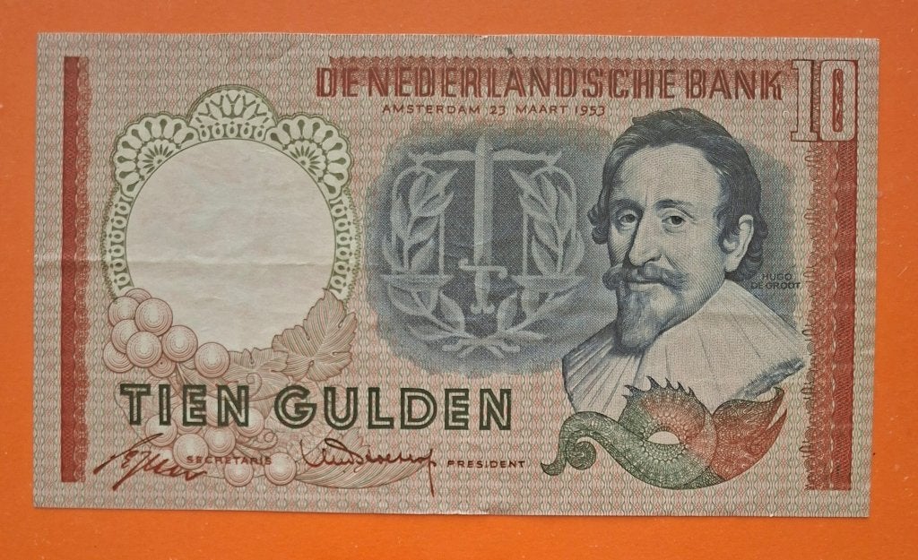 Bankbiljet 10 gulden 1953 Hugo de Groot, cat. PL45.a4, Verzenden, 10 gulden, Los biljet
