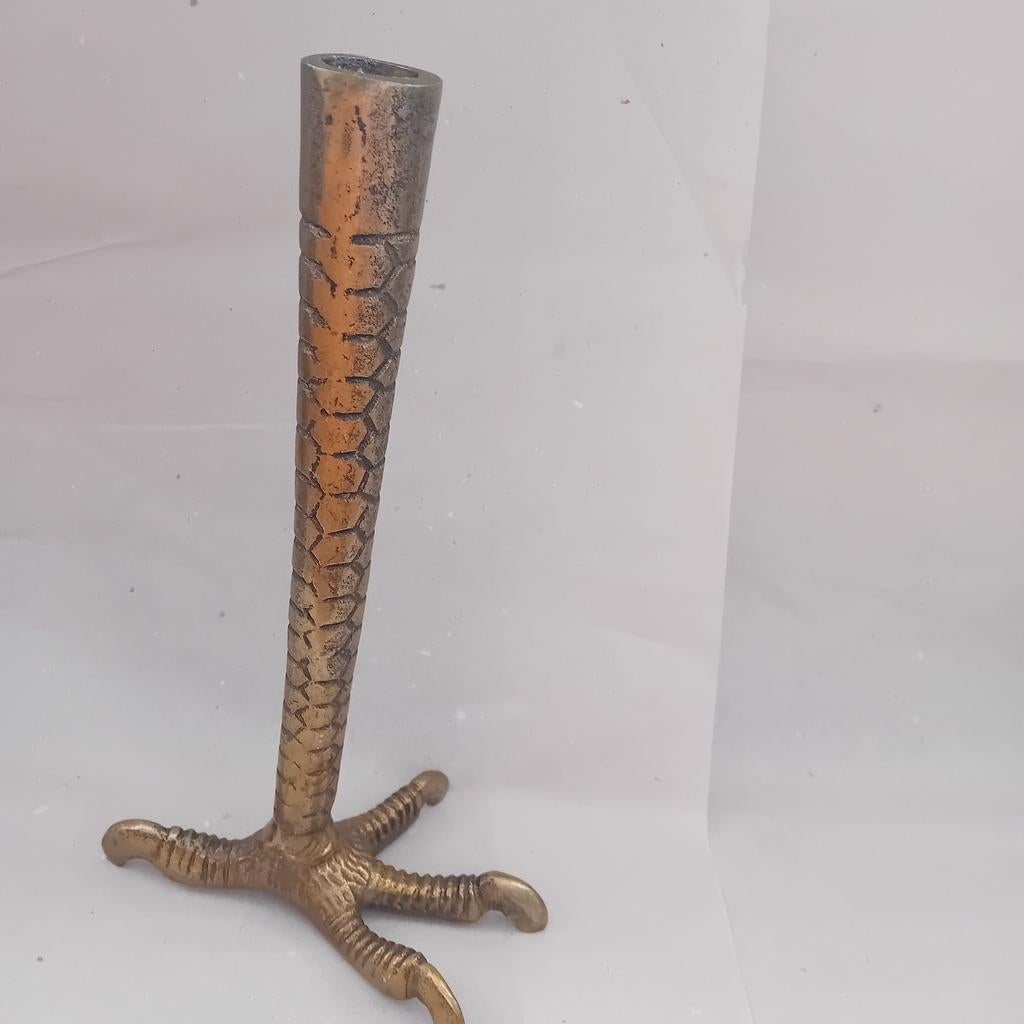 kaarsenstandaard kippenpoot brons, Ophalen of Verzenden, Zo goed als nieuw, Metaal, Minder dan 25 cm