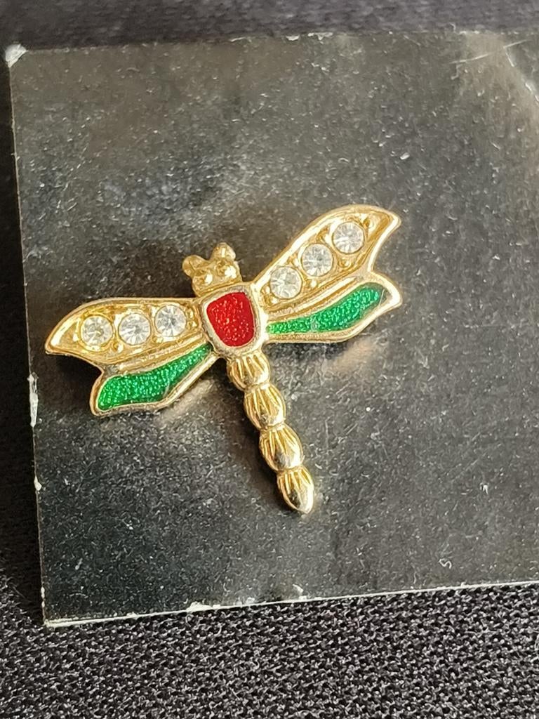 Vintage Libelle Broche met Stenen - Prachtig Inegelegd, Overige materialen, Gebruikt, Minder dan 4 cm, Ophalen of Verzenden