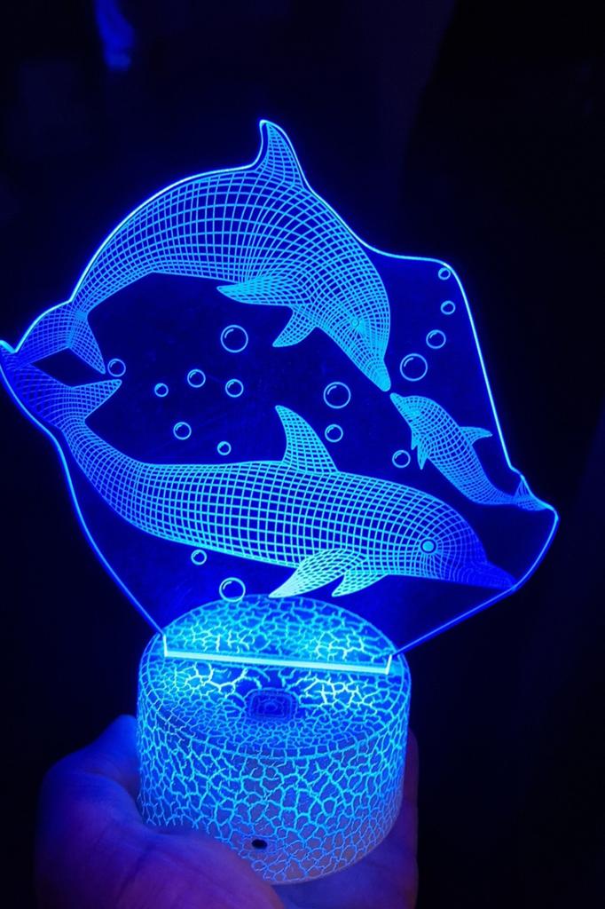 3D Illusie Lamp Dolfijnen - LED Nachtlampje, Ophalen of Verzenden, Nieuw, Modern, Speels, Decoratief