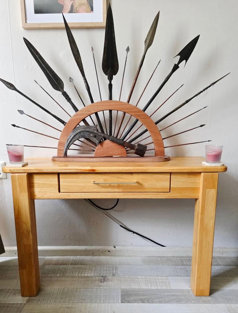 Handgemaakte massief houten sidetable 100x35x62 cm, Ophalen, Gebruikt, 50 tot 100 cm, Modern