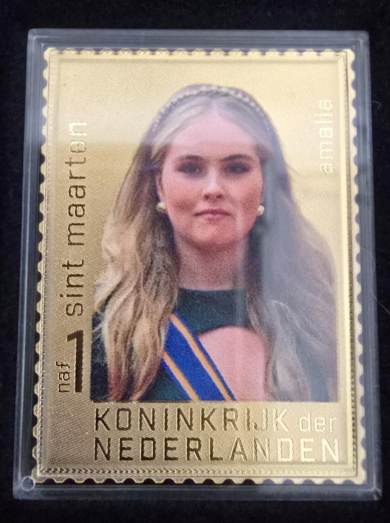 Gouden postzegel prinses Amalia 21 jaar (Sint Maarten), Postzegels en Munten, Ophalen of Verzenden, Na 1940, Postfris