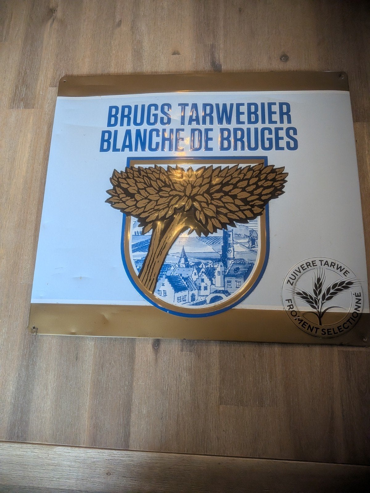 Vintage Brugs Tarwebier / Blanche de Bruges Reclamebord, Ophalen of Verzenden