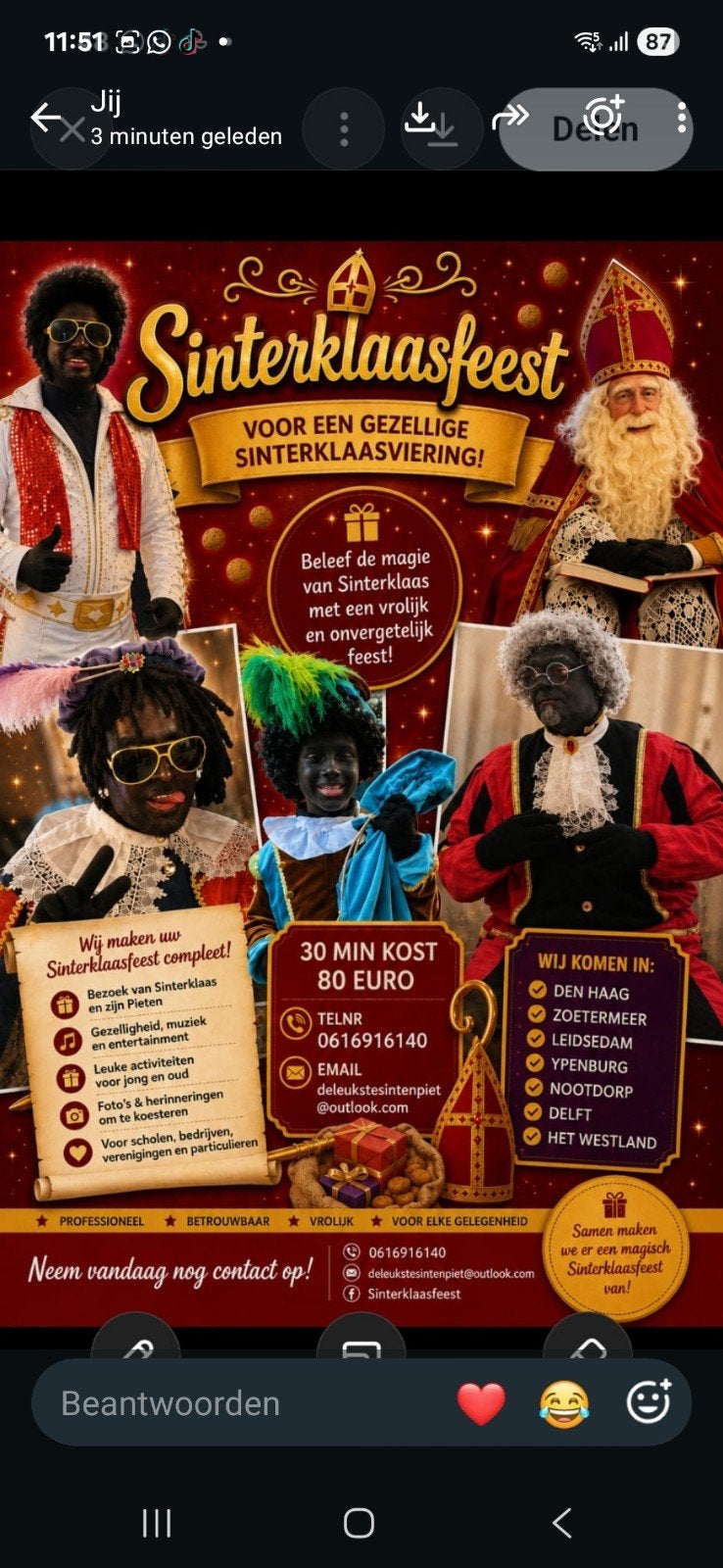 sinterklaas bezoek met minimaal 5 pieten, Ophalen of Verzenden, Gebruikt