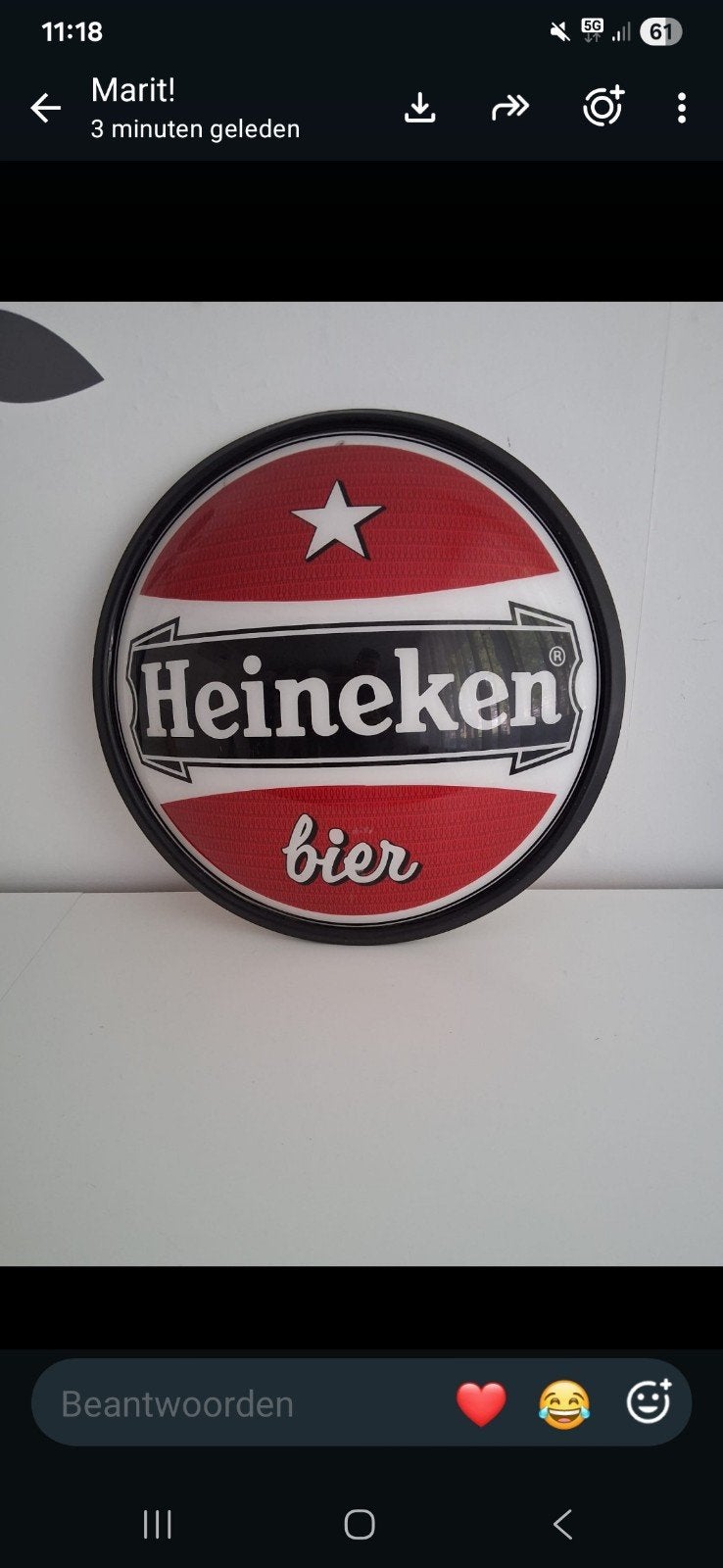 Heineken Reclamebord - Rond met Ophanggat, Ophalen of Verzenden