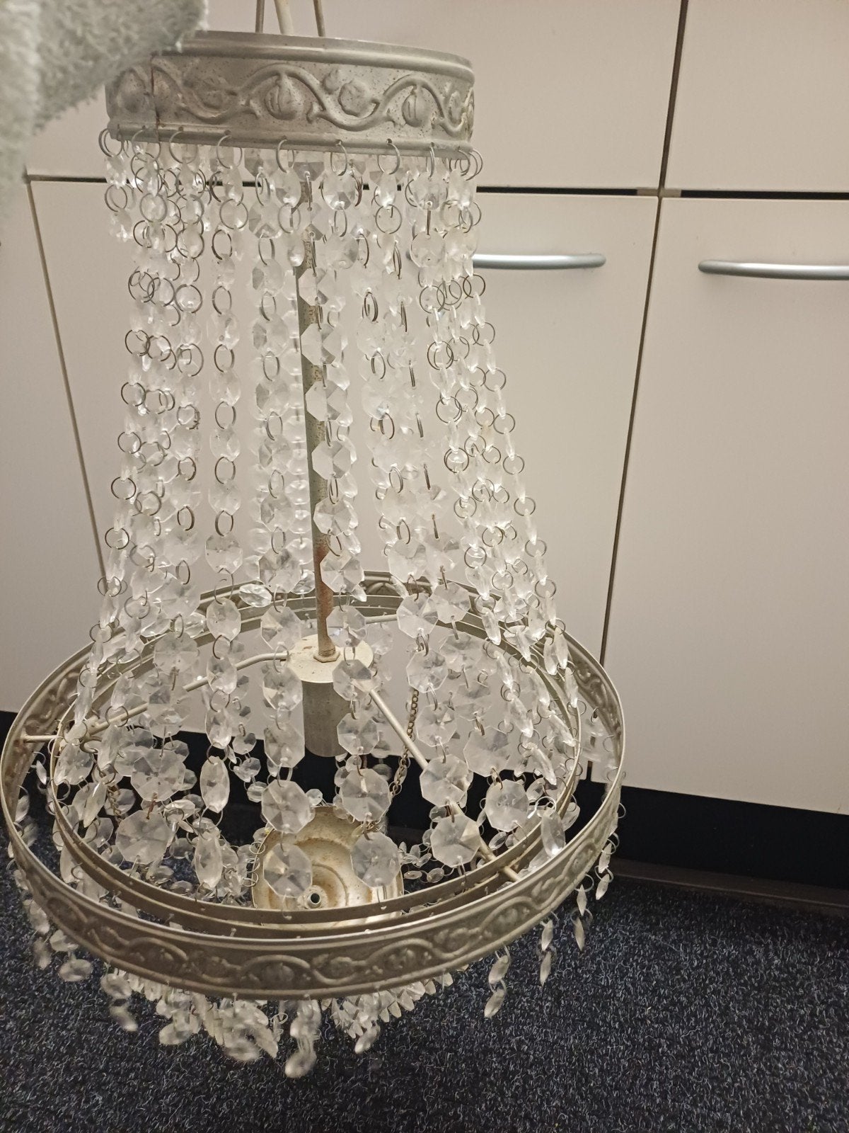 Vintage Kroonluchter met plastice pegels, Gebruikt, Vintage, Klassiek, Brocante, Overige fittingen, Ophalen of Verzenden