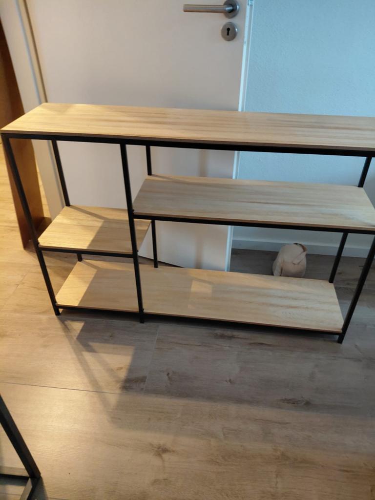 Stijlvolle houten en metalen wandrek/boekenplank, Ophalen, Zo goed als nieuw