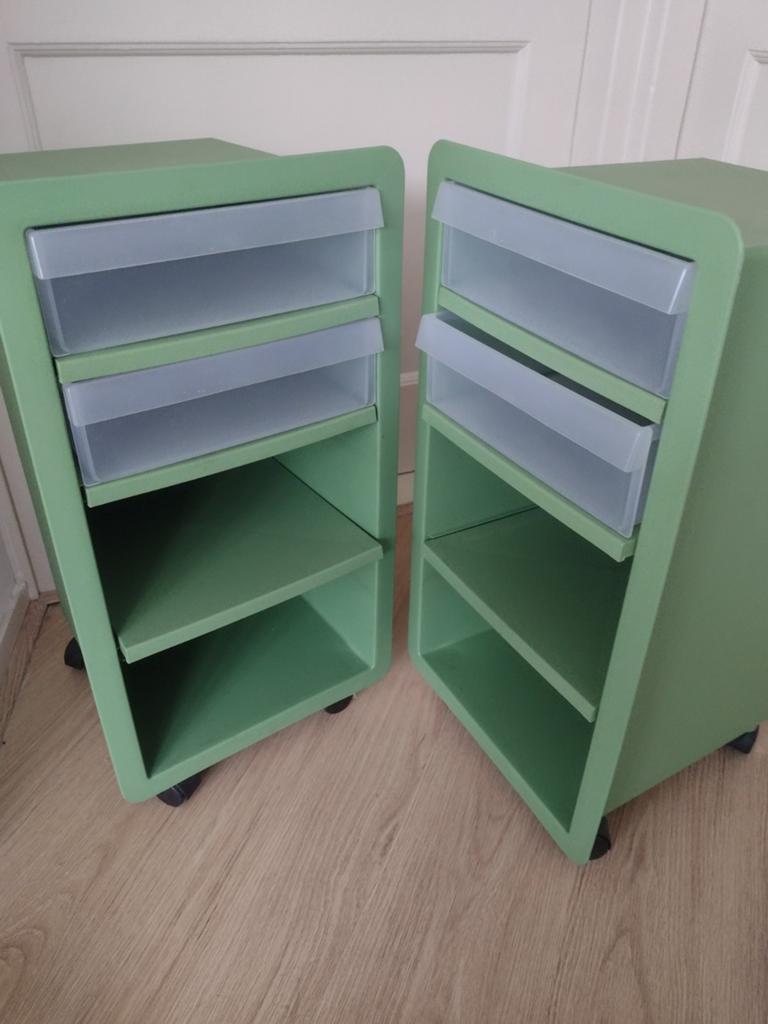 2x Vintage IKEA Hagberg Trolley Kastjes - Groen, Ophalen