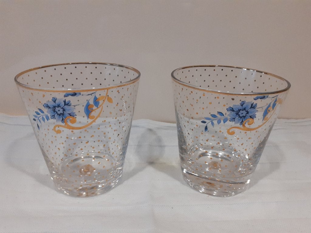 PIP studio Golden Dots waterglazen blauwe bloempjes *eureka*, Ophalen of Verzenden