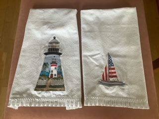 Mainstays geborduurd handdoeken badkamer handdoek wit 2 st., Ophalen, Handdoek, Nieuw, Wit