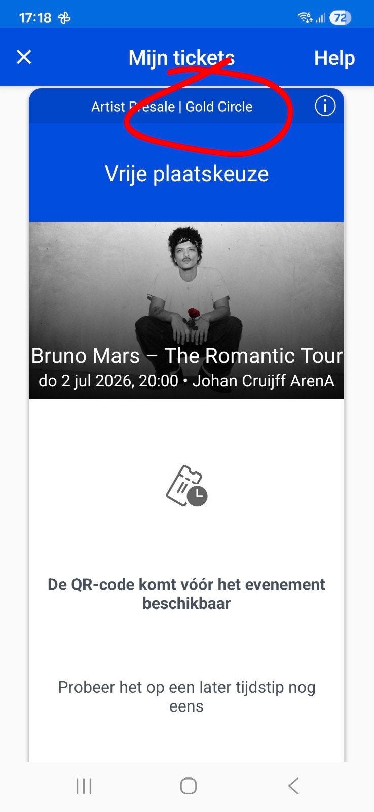 Bruno Mars 2 juli Amsterdam 2x golden circle tickets, Tickets en Kaartjes, Twee personen, Juli