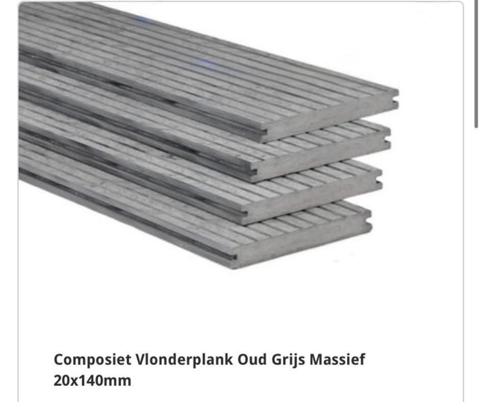 24x Composiet Vlonderplanken Massief WPC Oud Grijs 14x2x400, Ophalen, Nieuw, Composiet
