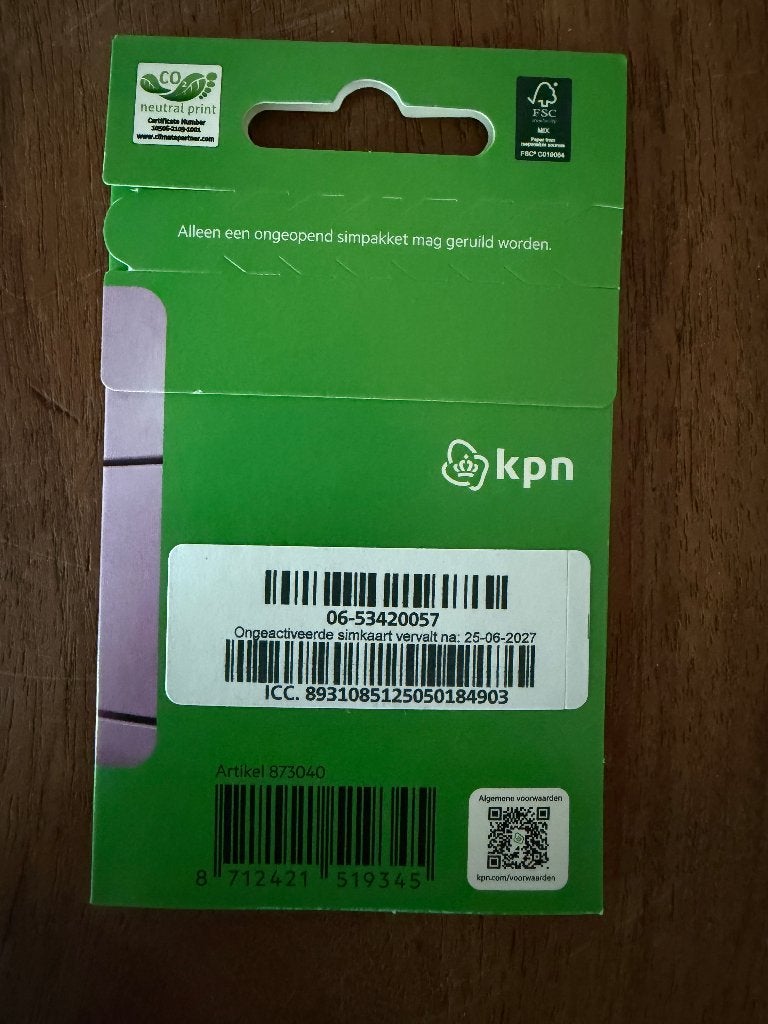 06 53 42 00 57 KPN Prepaid Sim (incl. 10 euro beltegoed), Telecommunicatie, Prepaidkaarten en Simkaarten, Verzenden, Nieuw, KPN