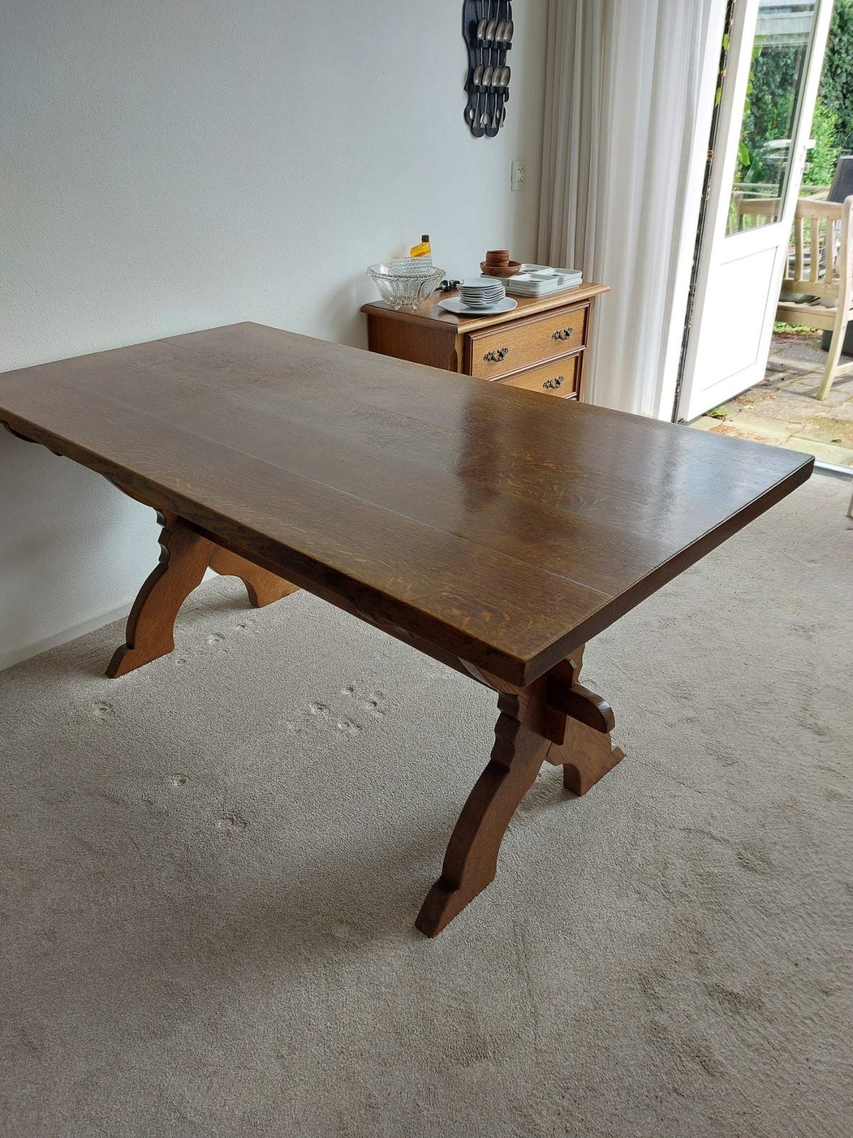 Vintage eiken kloostertafel, Huis en Inrichting, Ophalen, Gebruikt, 50 tot 100 cm, Vijf personen of meer