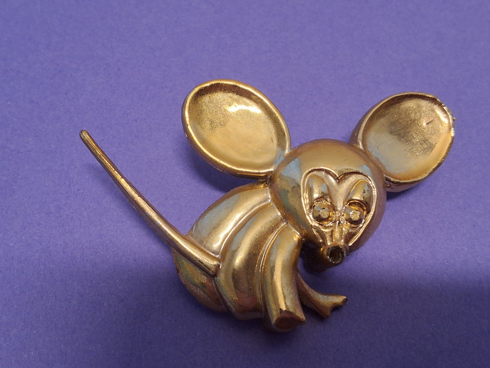 Vintage Goudkleurige Muis Broche, Sieraden, Tassen en Uiterlijk, Overige materialen, 4 tot 7 cm, Gebruikt, Ophalen of Verzenden
